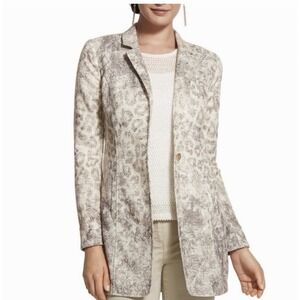 Chicos 2 Textured Animal Duster Beige Brown Gold Animal Sequin Jacket Blazer L
